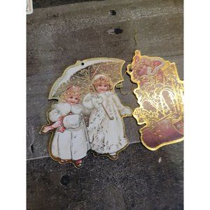 1983 xmas eve inc girl parcel sled Mistletoe ornament set